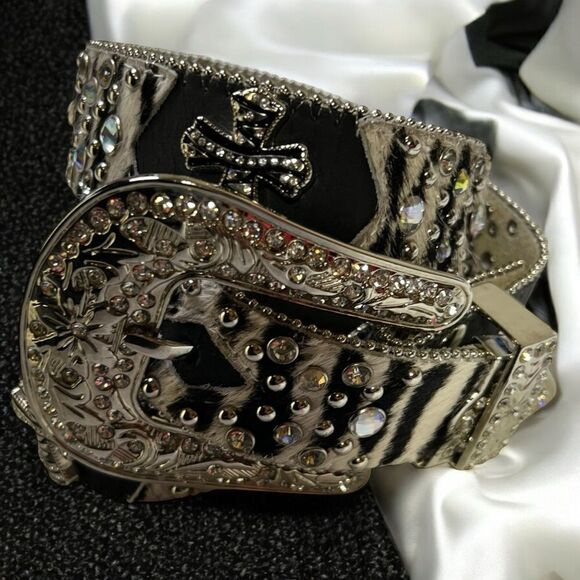 Nocona cross zebra animal hair western cowgirl belt main image 14